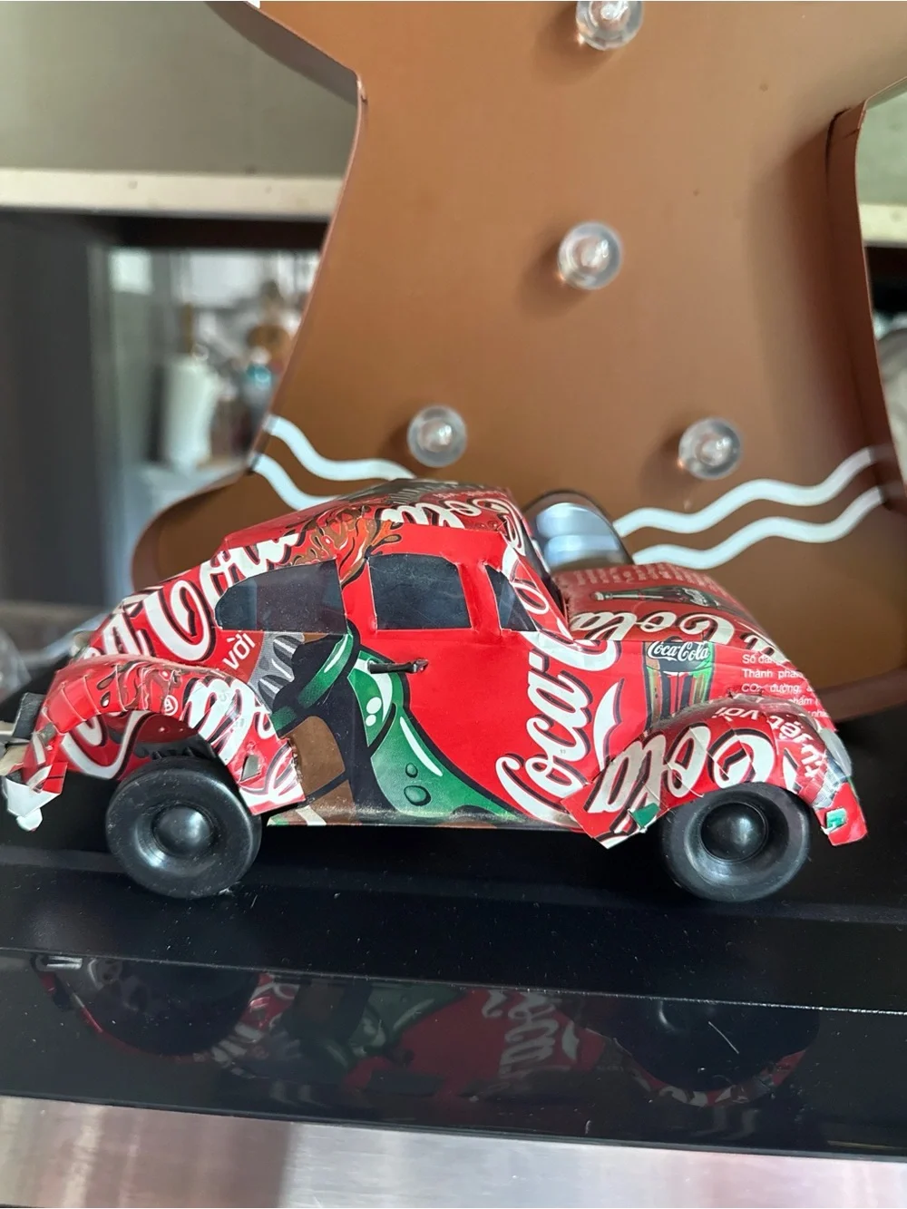 Handmade Coca-Cola Soda Can Folk Art Model Car Retro Beetle Collectible
